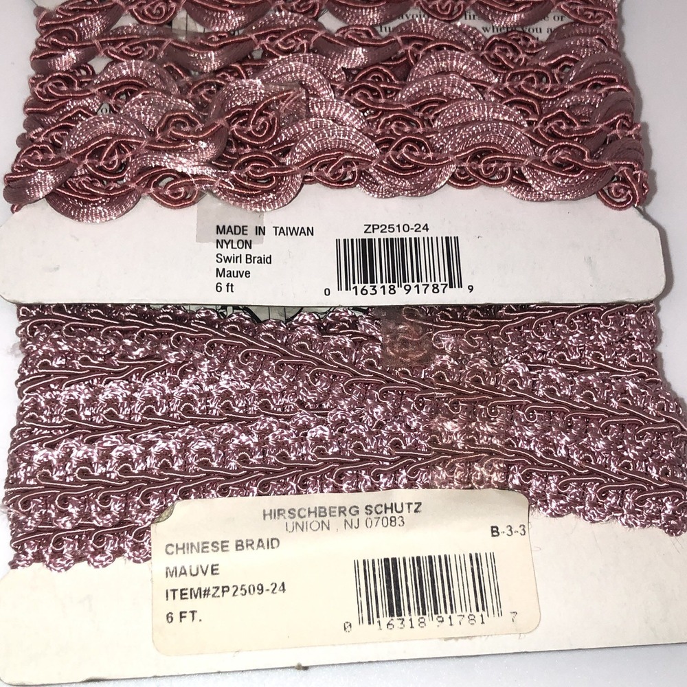 Lot 5 New Decorative Trim Hirschberg Schutz 6 Ft Ea Mauve Gold Black Swirl Braid - Picture 8 of 9